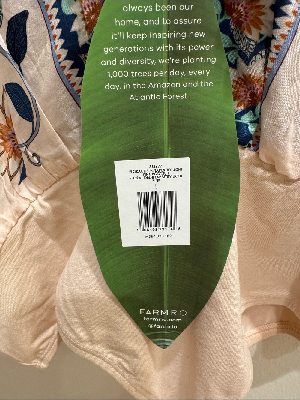 Farm Rio Boho Floral Embroidered V-Neck Women’s Bodysuit Large- Cream & Navy - Picture 5 of 5
